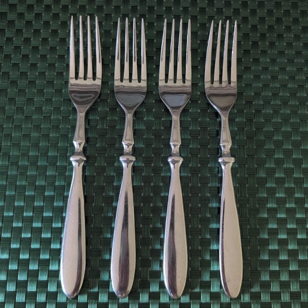 Cambridge TOWNHOUSE Dinner Forks Set Lot of 4 GLOSSY Stainless Bistro Style VTG